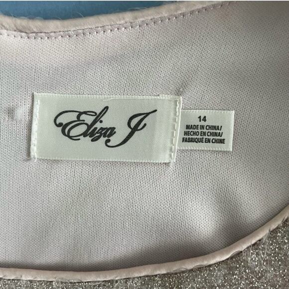 NWT Eliza J Sequin Neutral Blush Ruffled A-Line Asymmetric Ruffle Hem Dress - Picture 8 of 8